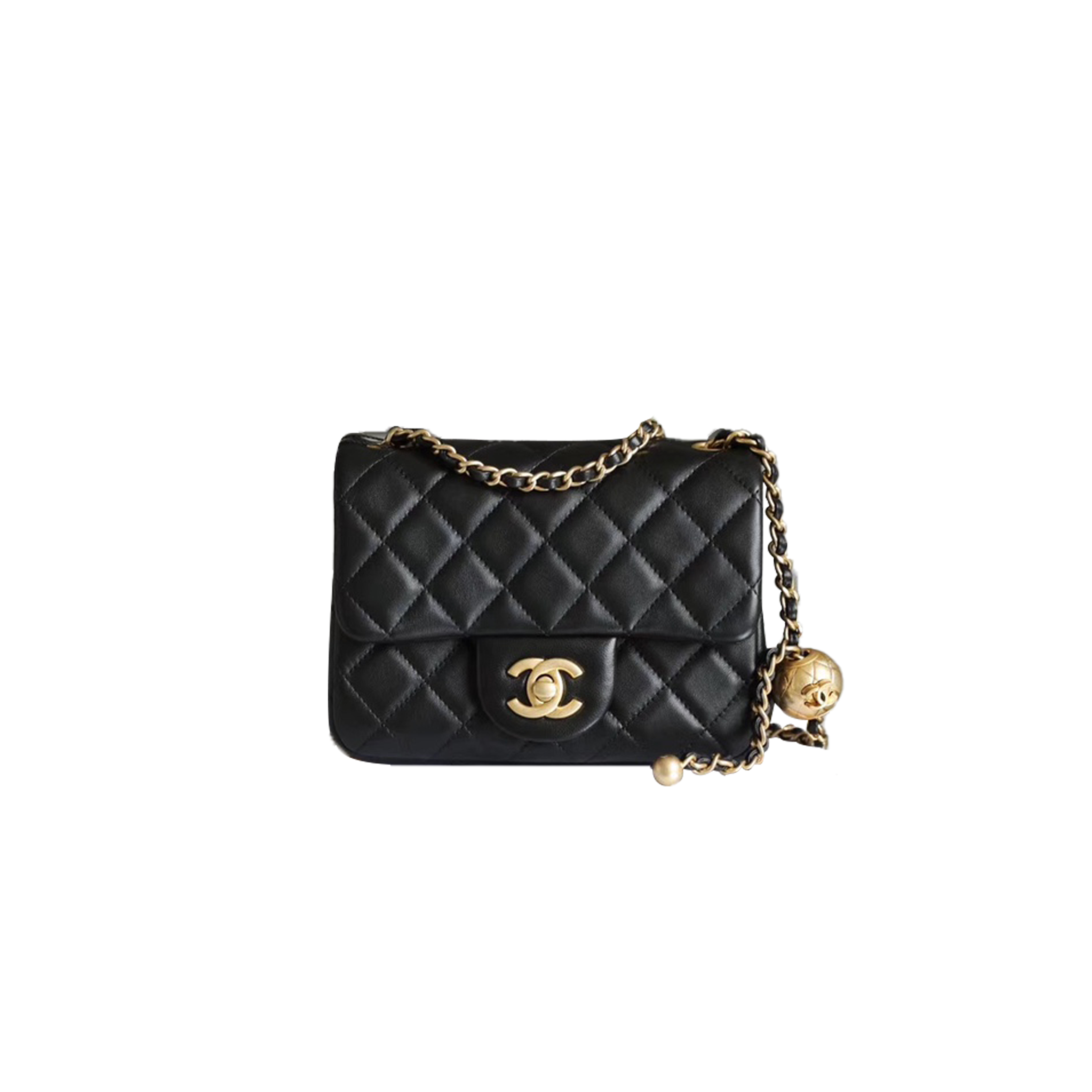 Ch*el master lambskin quilted mini pearl crush flap black as1786 (18*13*7cm)